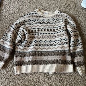 Elegant Patterned Cream and Brown Sweater